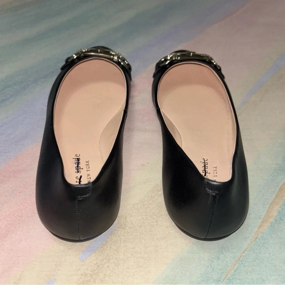 Kate Spade Payton Leather Black and Silver Slip on Flats size 7 B